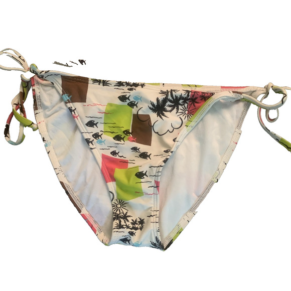 LOCAL MOTION WOMEN'S WHITE/PINK/GREEN‎ TROPICAL FISH BIKINI LARGE-EUC - Picture 2 of 7